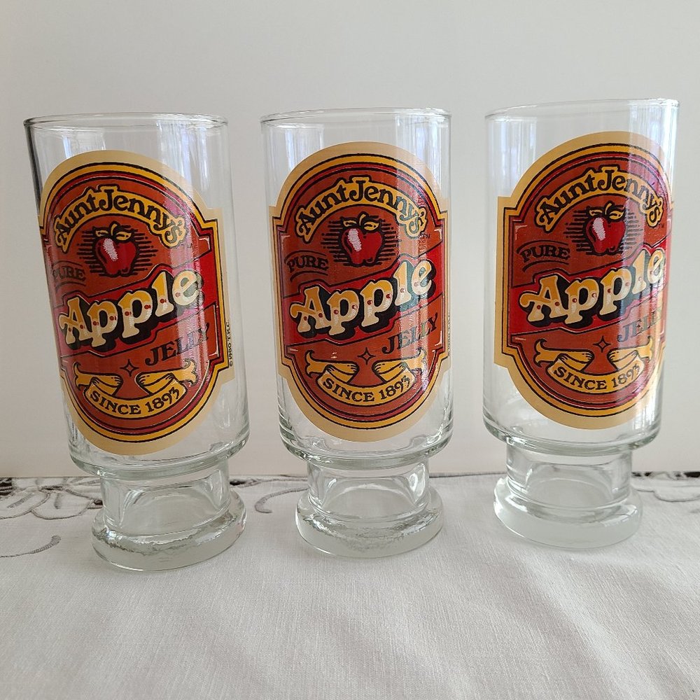 Vintage Aunt Jenny’s Apple Jelly Drinking Glasses – Set of 3